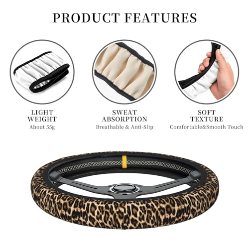 Leopard Cheetah Print African Animal Hunting Car Steering Wheel Cover,Non-Slip Elastic Neoprene-Sweat Car Accessories,Universal 15 Inch Fit Auto, Vans Trucks,Suvs, Truck - color: Leopard Cheetah Print