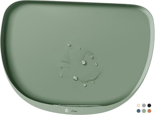 DownyPaws Dog Food Mats for Floors Waterproof, BPA Free Silicone Dog Bowl Mat, Non-Slip Pet Feeding Mat with High Raised Edge, Cat Placemat for Messy Drinkers, 24"×17", Sage