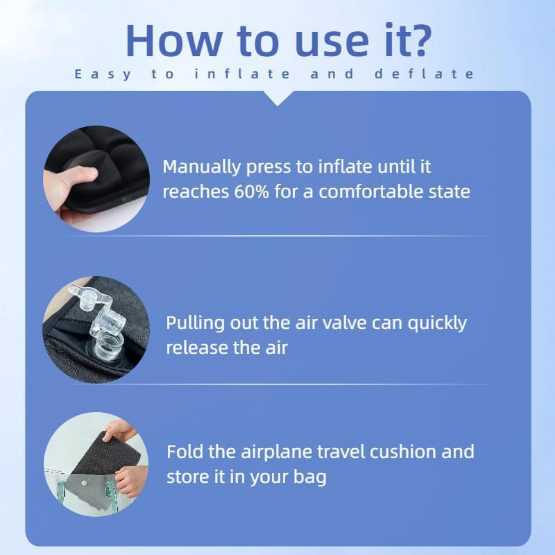 Inflatable Seat Cushion, Press to Inflate Airplane Seat Cushion for Long Flights, 49 Air Cell Wheelchair Cushion, Portable Pressure Relief Seat Pad for Office Chair Car Travel, TPU Non Slip - size: X-Large