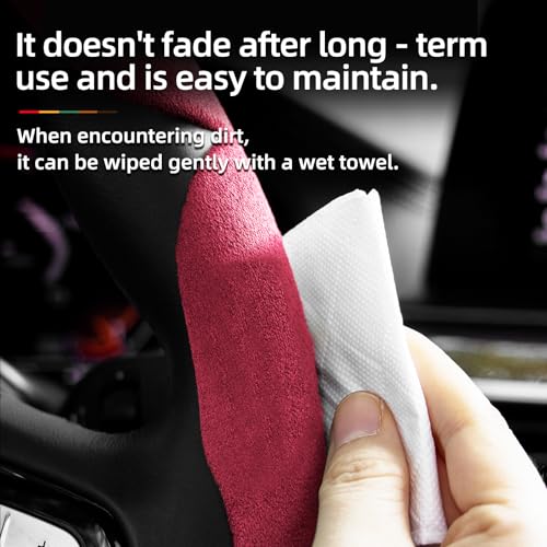 Suede Thin Car Steering Wheel Cover, 3 Piece, Fits 14-16 inch Round Steering Wheels, Red - color: Red, size: 3pcs: Fits Round Steering Wheels