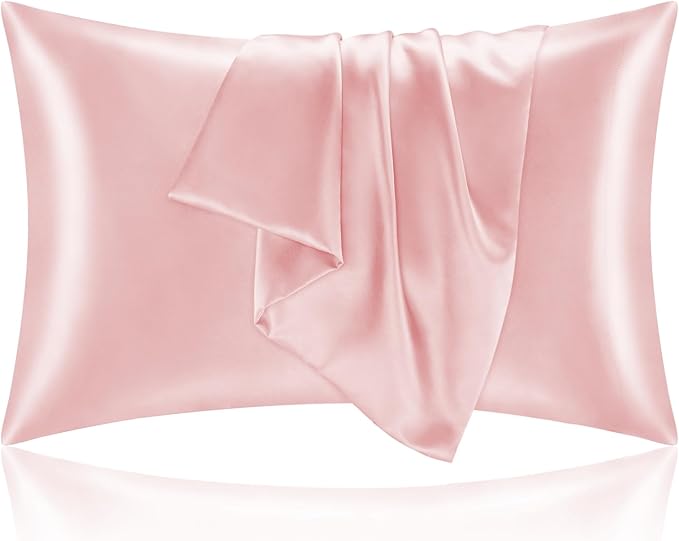 BEDELITE Satin Pillowcase for Hair and Skin, Super Soft and Cooling Similar to Silk Pillow Cases 2 Pack with Envelope Closure, Gift for Women Men(20"x26" Standard Size, Pink)