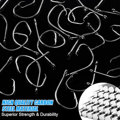 Fishing Circle Hooks Saltwater, 120pcs Catfish Hooks Offset Circle Octopus Fishing Hooks High Carbon Steel Black Nickel 2X Strong Barbed Fishhooks for Bass Trout Catfish Freshwater Size 6#-10/0 - size: 4/0-120pcs