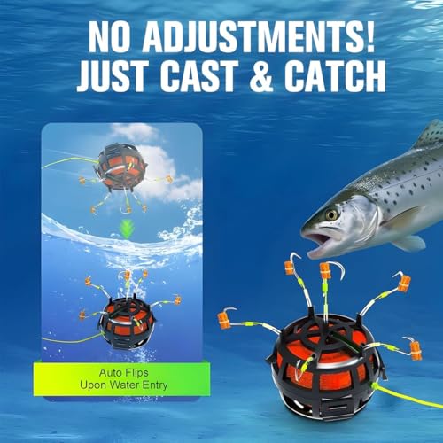 Reverse Bottom Bait Cage Fishing Hook, 360° Floating Bait Cage Fishing Hook, 6-Hooks Carp Feeder Rig, Spring Baits Cages Trap Fishings Hooks, Freshwater Saltwater for Carp, Catfish, Tilapia(1PC,No. 10 - color: 1pc, size: No. 10