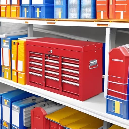 Winado 24" Portable Tool Box, 5 Drawers & Top Storage Tray Tool Box with Drawers, Lockable Metal Tool Chest Cabinet for Garage, Warehouse, Repair Shop & Home, Red