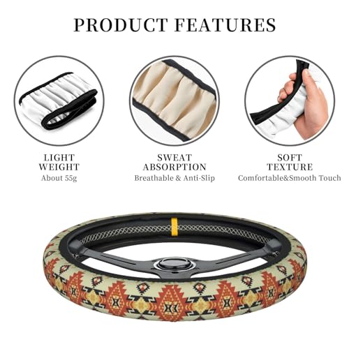 Ethnic Aztec Geometric Native Boho Car Steering Wheel Cover,Non-Slip Elastic Neoprene-Sweat Car Accessories,Universal 15 Inch Fit Auto, Vans Trucks,Suvs, Truck - color: Ethnic Aztec