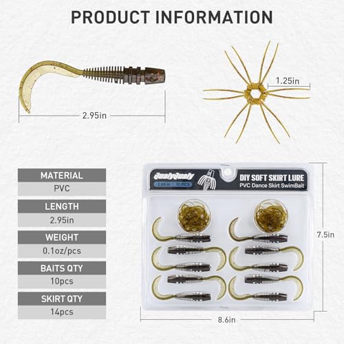 QualyQualy Soft Fishing Lures Soft Plastic Kit with Skirt 10pcs Soft Bait Grub for Bass, Crappie Wacky Worms Baits Set 2.95" for Texas Carolina Rig Kit - color: Green -10pcs