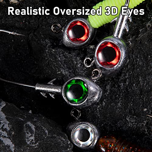 Dr.Fish 10 Pack Fishing Eyes Jigs 3D Eyes Trout Heads Bass Hook Saltwater Swimbait Jig Heads Freshwater Walleye Redfish Striper 1/2oz 3/8oz 1/4oz 3/16oz - color: Green Eyes, size: 3/8oz-Hook #4/0