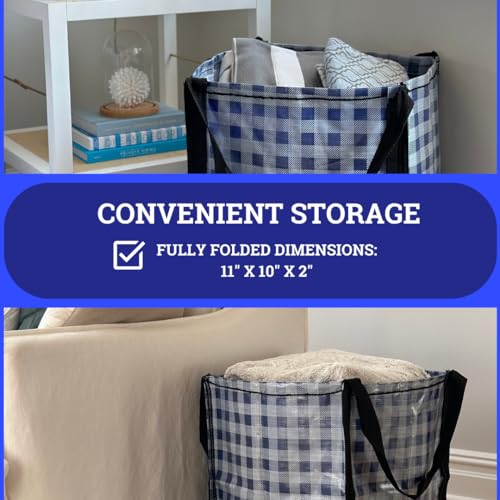 DURASACK Heavy Duty Storage Tote Bag 22-Gallon, Gingham Blue, Pack of 4 | Rugged Woven Polypropylene Moving Bag, Reusable Self-Standing Design, Holds up to 500 Pounds - color: Gingham Blue, size: Pack of 4