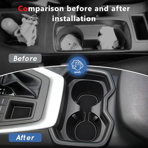 Auovo 3D Cup Holder Insert Liners Compatible with Toyota RAV4 Accessories 2025 2024 2023 2022 2021 2020 2019 Car Custom Cup Holder Mats Pads 4-pc Set (Gray Trim) - color: Gray, size: 4PCS