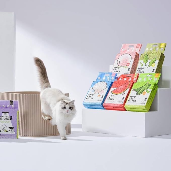 Tofu Cat Litter Natural Clumping Tofu Cat Litter, Fast Clumping and Easily Scoop-able 5.5lb/88oz 5 Scents - Ocean Fresh, 6 Pack