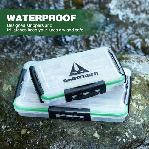Ghosthorn Fishing Tackle Box, Waterproof 3600 and 3700 Tackle Trays, Plastic Tackle Box Organizer with Removable Dividers Storage Lure Box for Lures 3 Pack (3600 * 3) - size: 3600*3