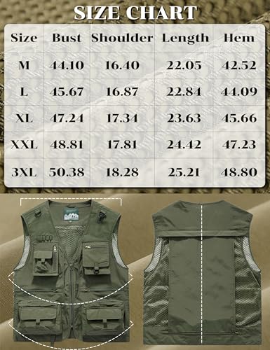 Men's Lightweight Mesh Fishing Vest Utility Outdoor Multi-Pocket Hunting Cargo Vest - color: Army Green, size: X-Large