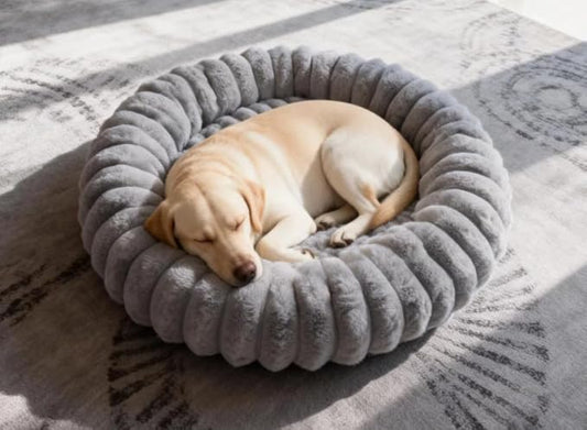 Donut Dog and Cat Bed, Luxurious Comfortable Faux Rabbit Fur Pet Beds, Round Anti-Anxiety Calming Puppy Kitten Bed with Anti-Slip Bottom for Small Medium Dogs & Cats(36", Grey)