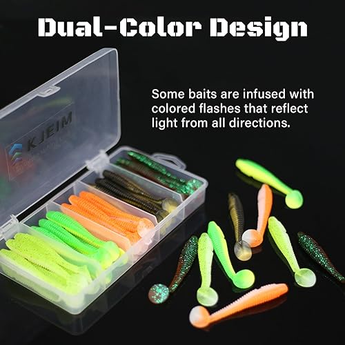 Paddle Tail Swimbaits, 50 PCS Ribbed 3 Inchs Soft Plastic Fishing Lures for Bass Trout Crappie Walleye Saltwater/Freshwater Fishing - color: Green