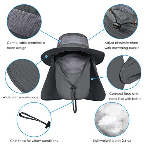 IYEBRAO Mens Outdoor Sun Hat with Face Neck Flap UV Protection Wide Brim Fishing Hat for Hiking Safari Gardening UPF 50+ - color: 2 Pack-dark Gray＆dark Gray