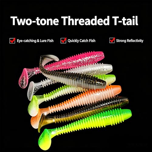 15 Pack Soft Lure, Curly Tail Twisted Worm Bait, Dual Color High Flexible for All Game Fish Freshwater Saltwater - color: Black