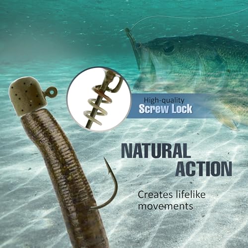 Reaction Tackle Tungsten ScrewLock Ned Rig Jig Heads, Weedless Finesse Jig Heads for Bass, Walleye, and Panfish, Spinning Rod Setups (5-Pack) - color: Green Pumpkin, size: 3/16 Oz
