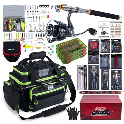 Goture Fishing Rod and Reel Combos,1.8M-2.7M Telescopic Fishing Pole Spinning Reel Line Lures Set with Carrier Bag,Telescopic Rod Kit for Starter Travel Saltwater Freshwater Gear Gift - color: E2:Fishing Full Kit with Tackle Bag, size: 6 ft/1.8 m