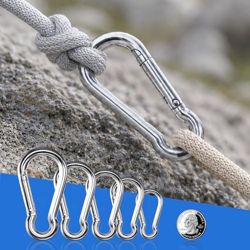 Small Carabiner Clip, 50PCS 2.36 inch 304 Stainless Steel Heavy Duty Carabiners, Metal Spring Snap Hook Clips for Outdoor Travel Camping Fishing Hanging Key Chain - size: M6-2.36'', style: 50PCS