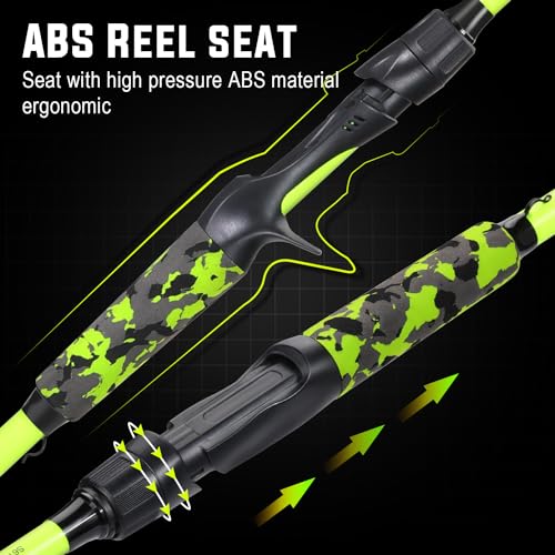 Sougayilang IM7 Graphite Fishing Rod – 2-Piece Casting & Spinning, Medium/Medium Heavy Power, Stainless Steel Guides with Zirconium Rings, EVA Handle & Hook Keeper for Bass, Trout, Walleye, Catfish - color: green, size: Cast-7'10''-2pcs-MH