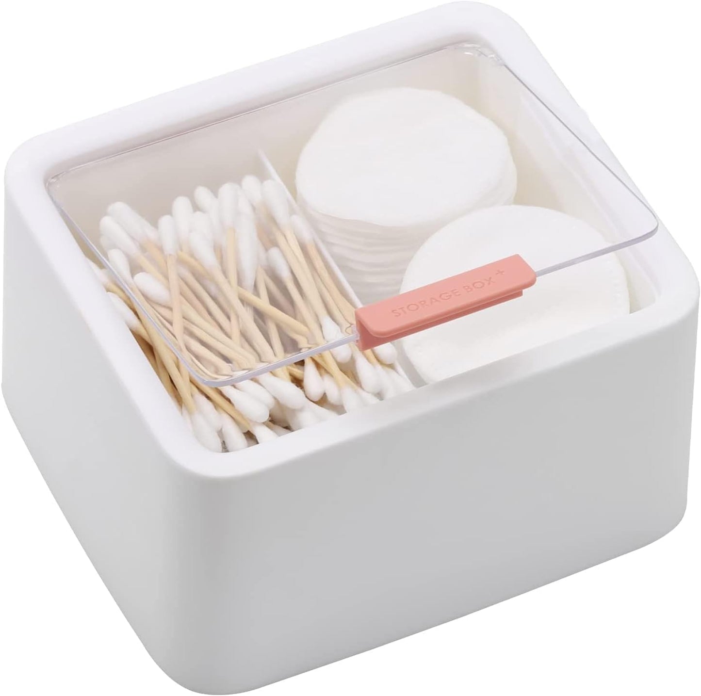 Tecbeauty 2pcs Qtips Holder - Middle Divider Cotton Pads Storage Dispenser Bathroom Organizer with Clear Hinged Lids for Cotton Balls Swabs Rounds-White & Blue
