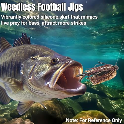 Weedless Football Jigs for Bass Fishing, Multi-Coloured Finesse Football Jig Heads with Vivid Hand-Tied Silicone Skirt and Weed Guard 1/4 3/8 1/2 3/4oz (Pack of 5) - size: 1/4oz-5pcs