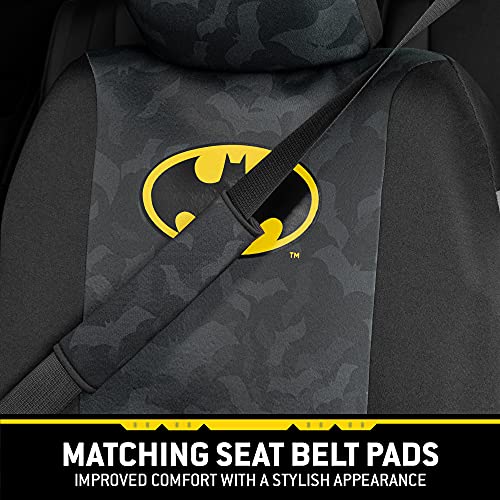BDK Batman Car Seat Covers for Front Seats with Matching Seat Belt Pads - Officially Licensed Warner Brothers Superhero Auto Accessories Bundle, Made for Car Truck Van and SUV - size: 2 Front, style: Batman