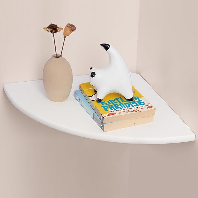 Gieanoo White Corner Wall Shelf 10inch Solid Oak Wood Floating Corner Shelf