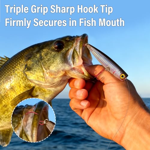 Dr.Fish 50 Pack Treble Fishing Hooks, Red Round Bend Triple Grip Saltwater Freshwater High Carbon Steel Fish Hooks for Catfish Bass Trout Replacement Hard Baits Lures - size: #8-50 Pack