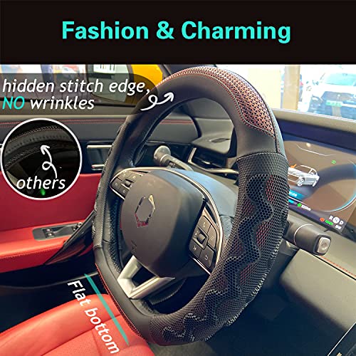 PINCTROT D Shaped 14.5-15 Inch Steering Wheel Cover Great Grip with 3D Honeycomb Anti-Slip Design, Flat Bottom 14.5-15 Inch (Wine Red) - color: 6.D-shaped,Wine Red, size: Medium(Standard) Size[14 1/2''-15'']