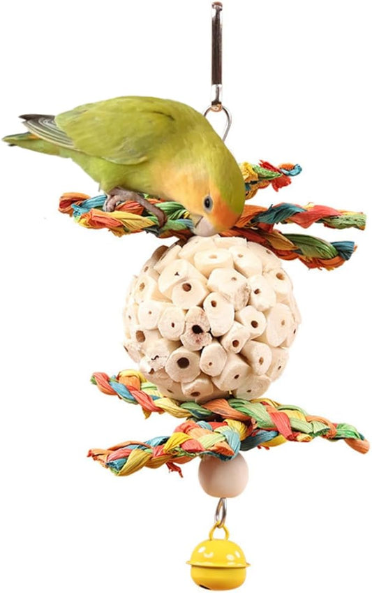 Bird Toys Hanging Natural Soft Sola Ball Natural Corn Husk Beak Chew Shred Colorful Forage Toys for Parrots, Cockatiel, Conure, Love Birds,Parakeets,Budgie and Other Small Birds (S)