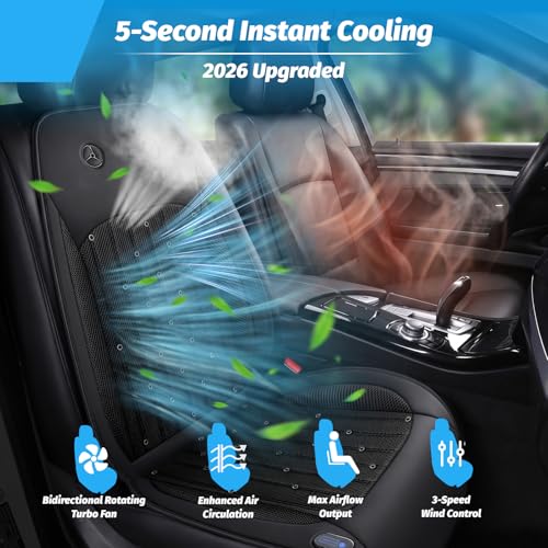 Cooling Car Seat Cover with 2 Powerful Turbo Fans，12V-24V Ventilated Cooling Car Seat Cushion，3-Speed Adjustable Breathable Cooling Seat Cover for Car SUV Truck Universal Fit (Black) - color: BLACK
