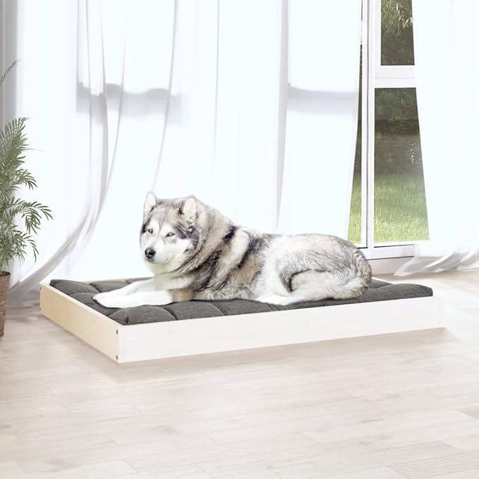 Solid Wood Pine Dog Bed, Solid Wood Pet Bed, Small Pet Furniture Cat & Dog Bed Frame, White 40"x29.1"x3.5",-559