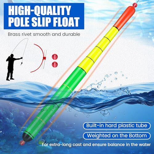 Arrowbash 6 Pcs Fishing Bobbers Floats Weighted Catfish Pole Floats High Visibility Wood Pole Fishing Float for Catfish Pike 7in, 12in - size: 12 Inch