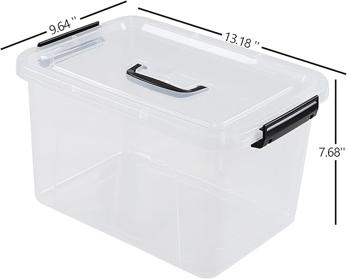 10 Liter Plastic Storage Box, 4-pack Clear Latch Storage Bins with Lids