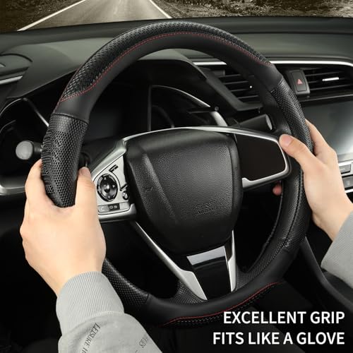 14 inch Steering Wheel Cover Great Grip with 3D Honeycomb Hole, Anti-Slip Sporty Design, Small 13.5-14 inch(All Black) - color: All Black, size: Round-Small[13.5''-14'']