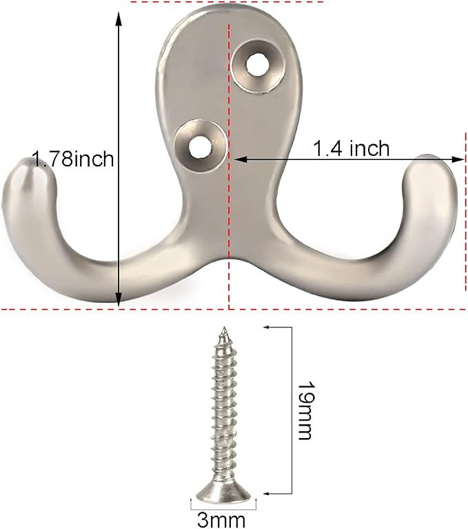 IBosins 16 Pack Heavy Duty Double Prong Coat Hooks Wall Mounted