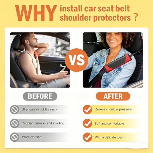 Carbon Fiber PU Leather Seat Belt Covers - 2Pcs, Black and Red Sporty Seat Belt Pads, Universal Fit for Car Truck SUV - color: yd-red