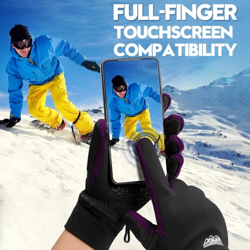 Bruvoalon Winter Gloves for Women & Men, 3M Thermal Insulation, Lycra Fabric, Touchscreen, Anti-Slip - color: Black/Purple, size: XX-Large