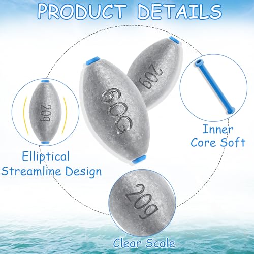 Egg Sinkers Fishing Weights, Bullet Fishing Weights | Lead Oval Shaped Fishing Weights Sinkers for Saltwater Freshwater Fishing 1/4oz to 3oz - size: 3oz-5pcs