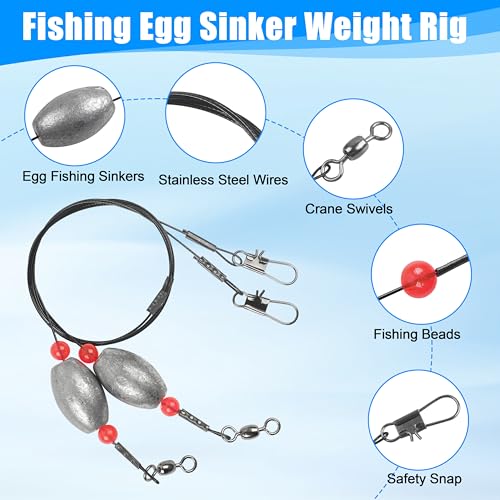 SILANON Flounder Grouper Rig Saltwater, Carolina Rig Catfish Rig Saltwater Bottom Surf Fishing Rig Steel Wire Leader with Egg Sinker Weight Swivel Snap for Catfish Grouper Drum Redfish - size: 0.5oz-8pcs