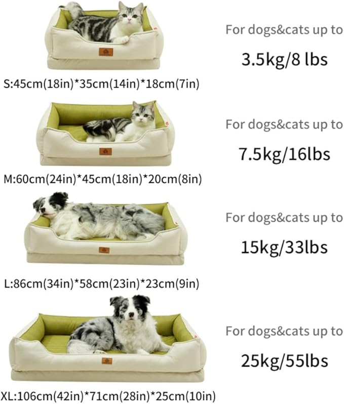 Large Dog Bed with Removable Washable Cover & Bolsters - Waterproof, Non-Slip Pet Sofa for Big Dogs(Yellow,42 * 28 * 10in)