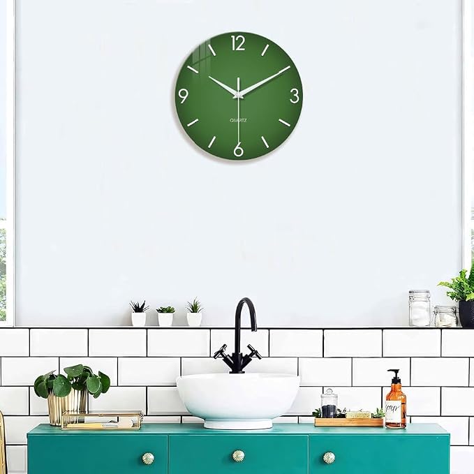 XFM Large Green Wall Clock 24 Inch Simple Wall Clock s Battery Operated Modern