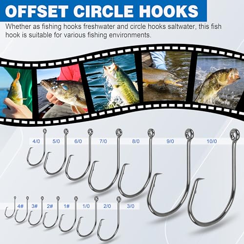 Circle Hooks Saltwater,100pcs Catfish Hooks Offset Circle Octopus Fishing Hooks High Carbon Steel 2X Strong Barbed Fishhooks for Bass Trout Freshwater Saltwater - size: 100pcs-6/0