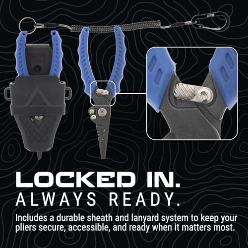 Reaction Tackle Fishing Pliers, Stainless Steel Saltwater Pliers with Braid Cutter, Hook Remover and Crimper, PTFE Coated Coated with Sheath and Lanyard - size: 6" Split Ring