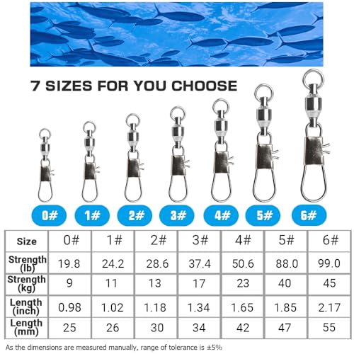 AMYSPORTS Fishing Swivels with Interlock Snap Ball Bearing Swivels Fishing Snap Swivels Saltwater Freshwater Fishing Tackle Leader Lure Jigs Line Fishing Connector - size: size3 (37lb) 25 pcs