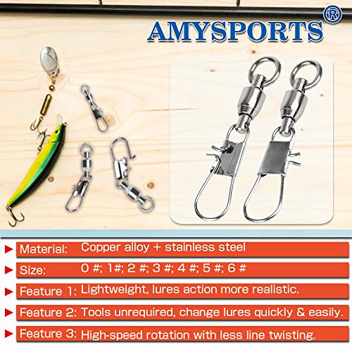 AMYSPORTS Fishing Swivels with Interlock Snap Ball Bearing Swivels Fishing Snap Swivels Saltwater Freshwater Fishing Tackle Leader Lure Jigs Line Fishing Connector - size: size0 (20lb) 25 pcs