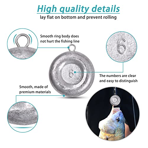 Disc Sinkers Fishing Weights Coin Weight Saltwater Fishing Weight sSinker Surf Fishing Inline Trolling Bottom Drifting Catfish Weight Sinker Fishing Tackle Gear 1oz 2oz 3oz 4oz 5oz 6oz 8oz - style: 6oz - 5pcs