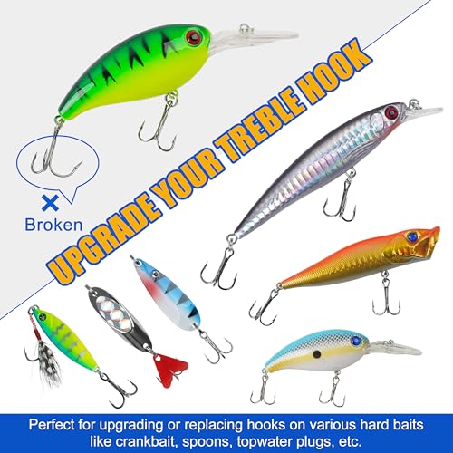 OROOTL Treble Fishing Hooks, 60pcs High Carbon Steel Treble Hooks with Ultra Sharp Barb Corrosion-Resistant Round Bend Triple Hooks for Lures Freshwater Saltwater - size: Size 2#, Pack of 60