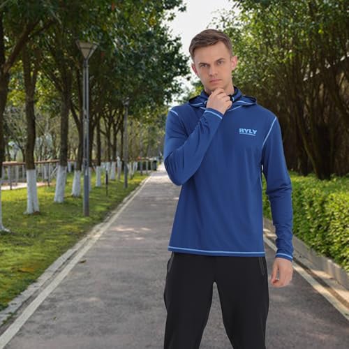 Fishing Shirts for Men,Long Sleeve Rash Guard Shirts Sun Protection Hoodie Athletic Running Hiking Shirt 1/2 Packs - color: Navy and Black, size: XX-Large